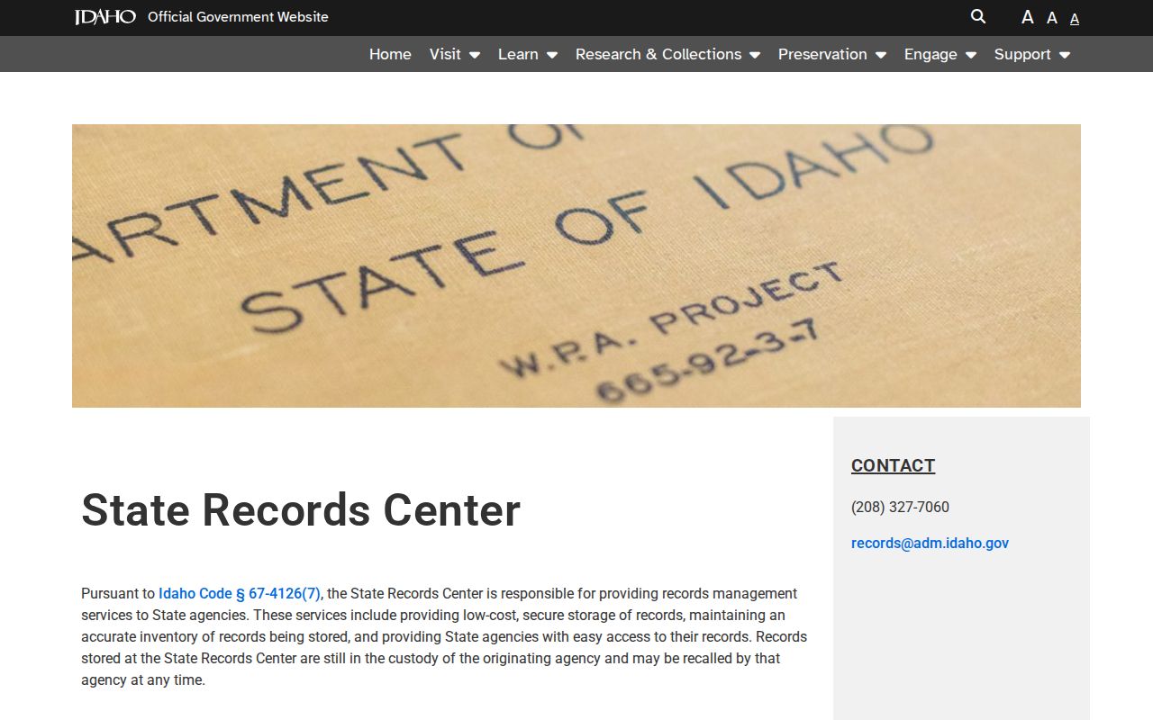 Idaho State Archives government records information for Caribou County booking records