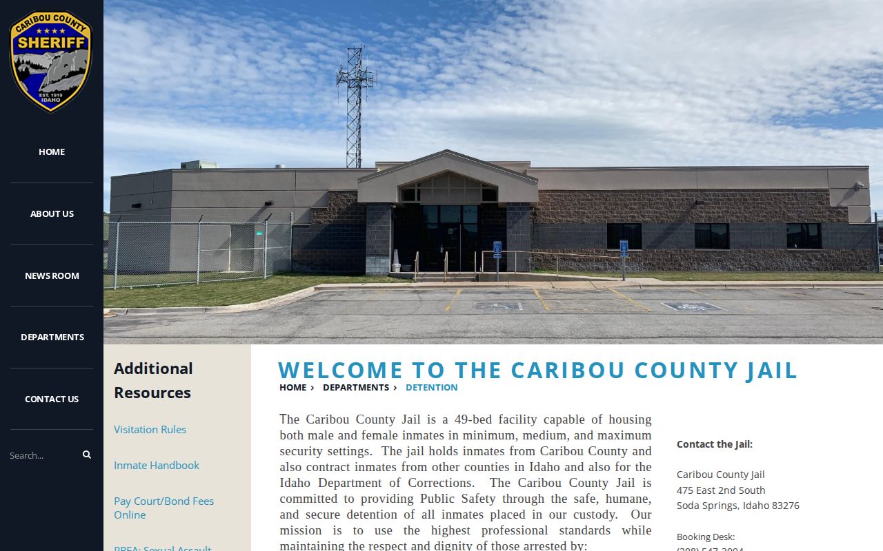 Caribou County Jail detention facility and booking information page
