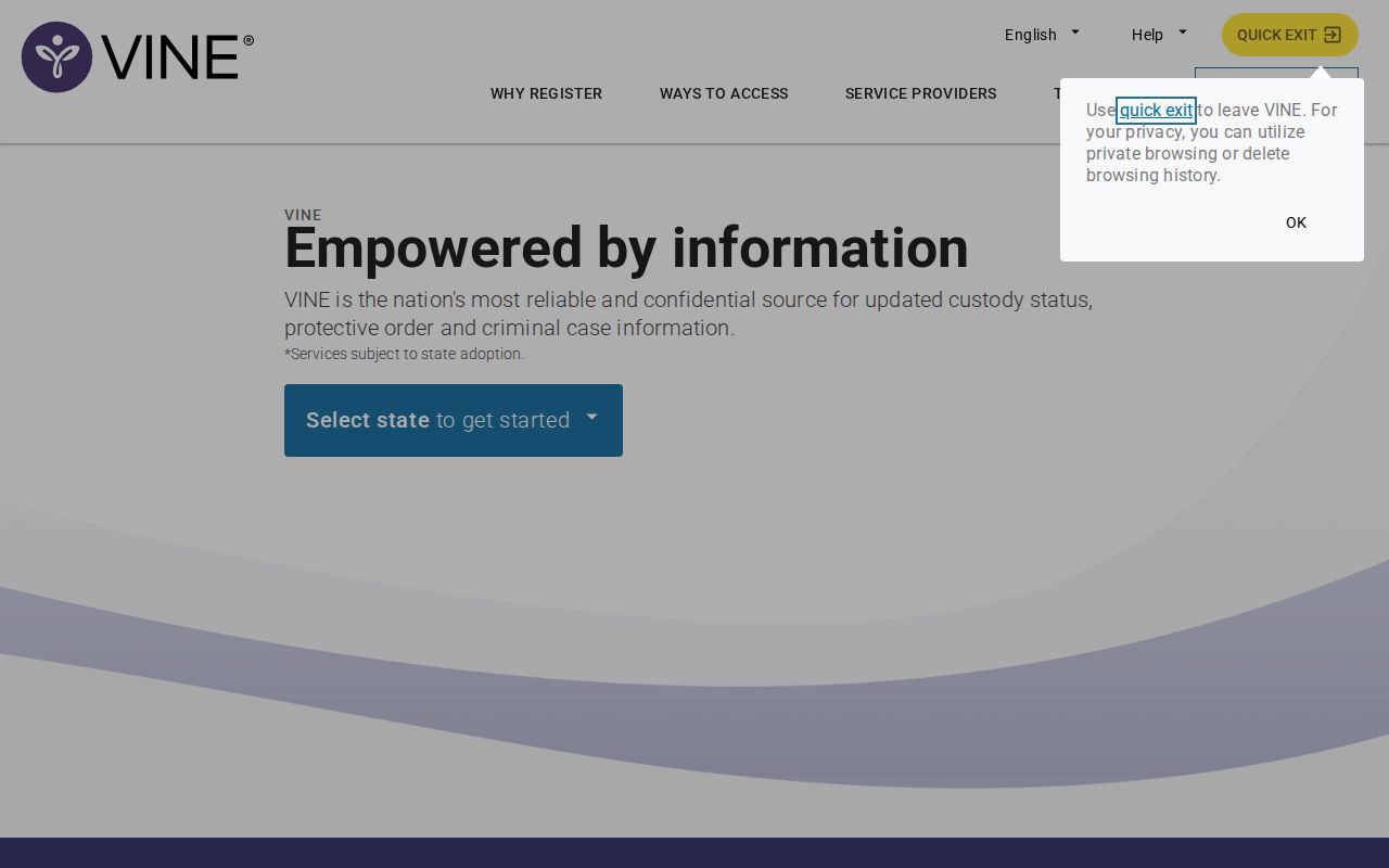 VINELink custody notification service for Caribou County victim information