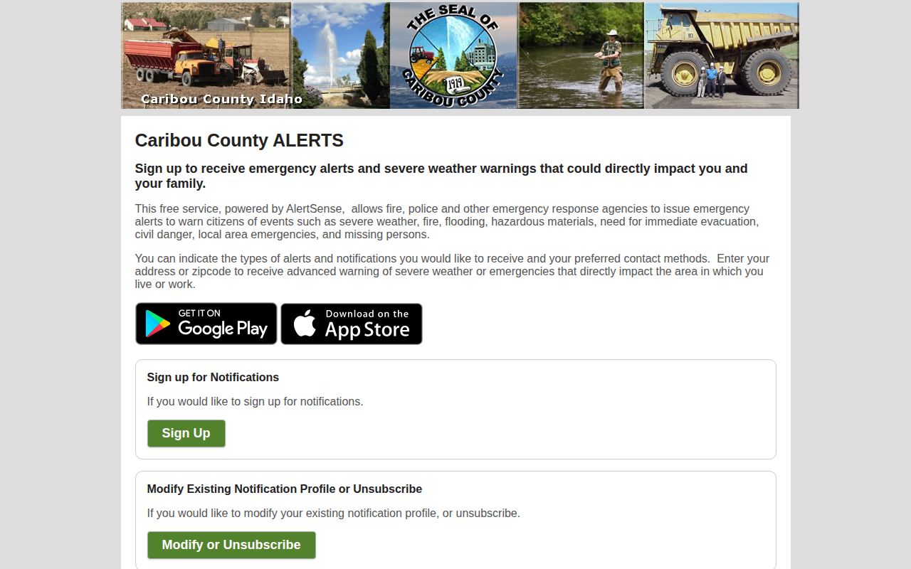 Caribou County ALERTS emergency notification sign-up for public-safety messages