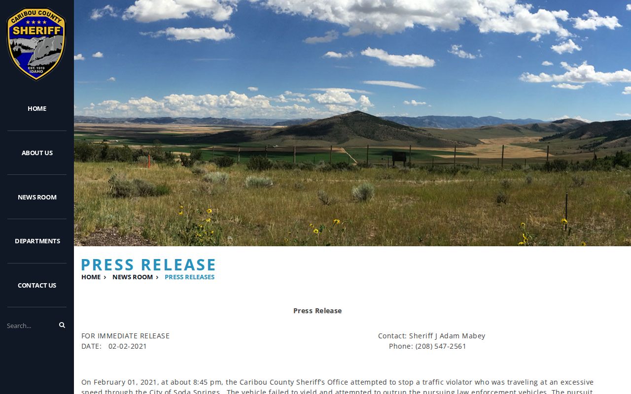 Caribou County Sheriff press-release archive for arrest and incident records