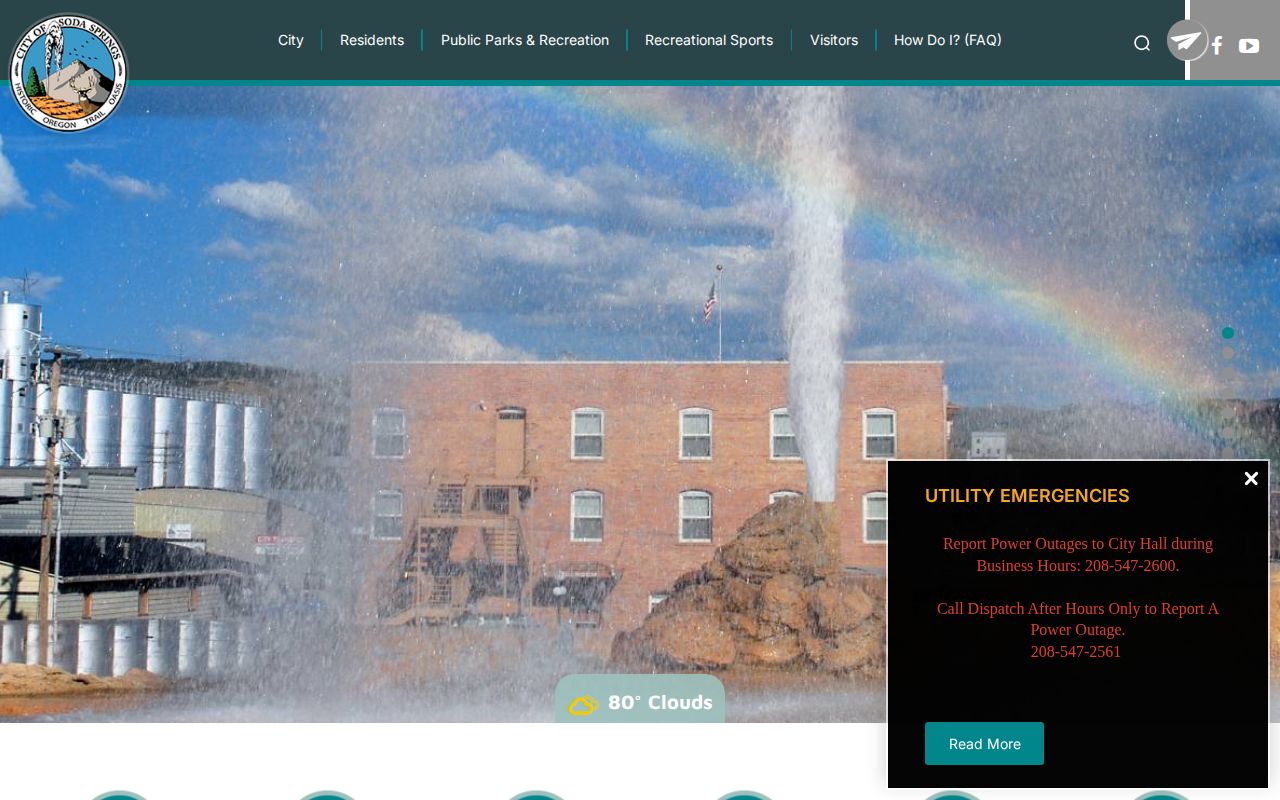 Soda Springs, Caribou County, Idaho city records site showing municipal public-service navigation